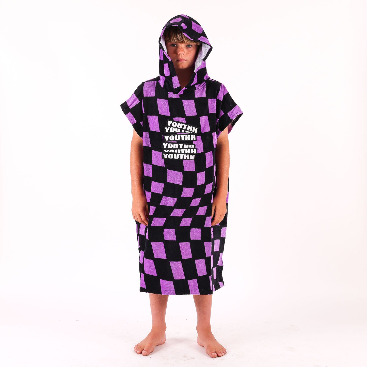 Check Warp Hooded Towel - Purple