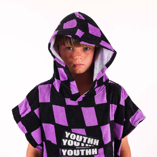 Check Warp Hooded Towel - Purple